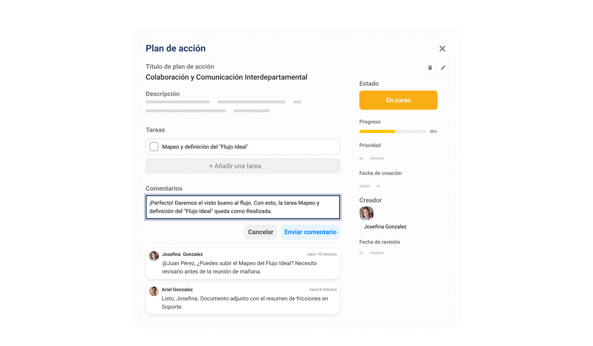Historial de Comentarios y Archivos