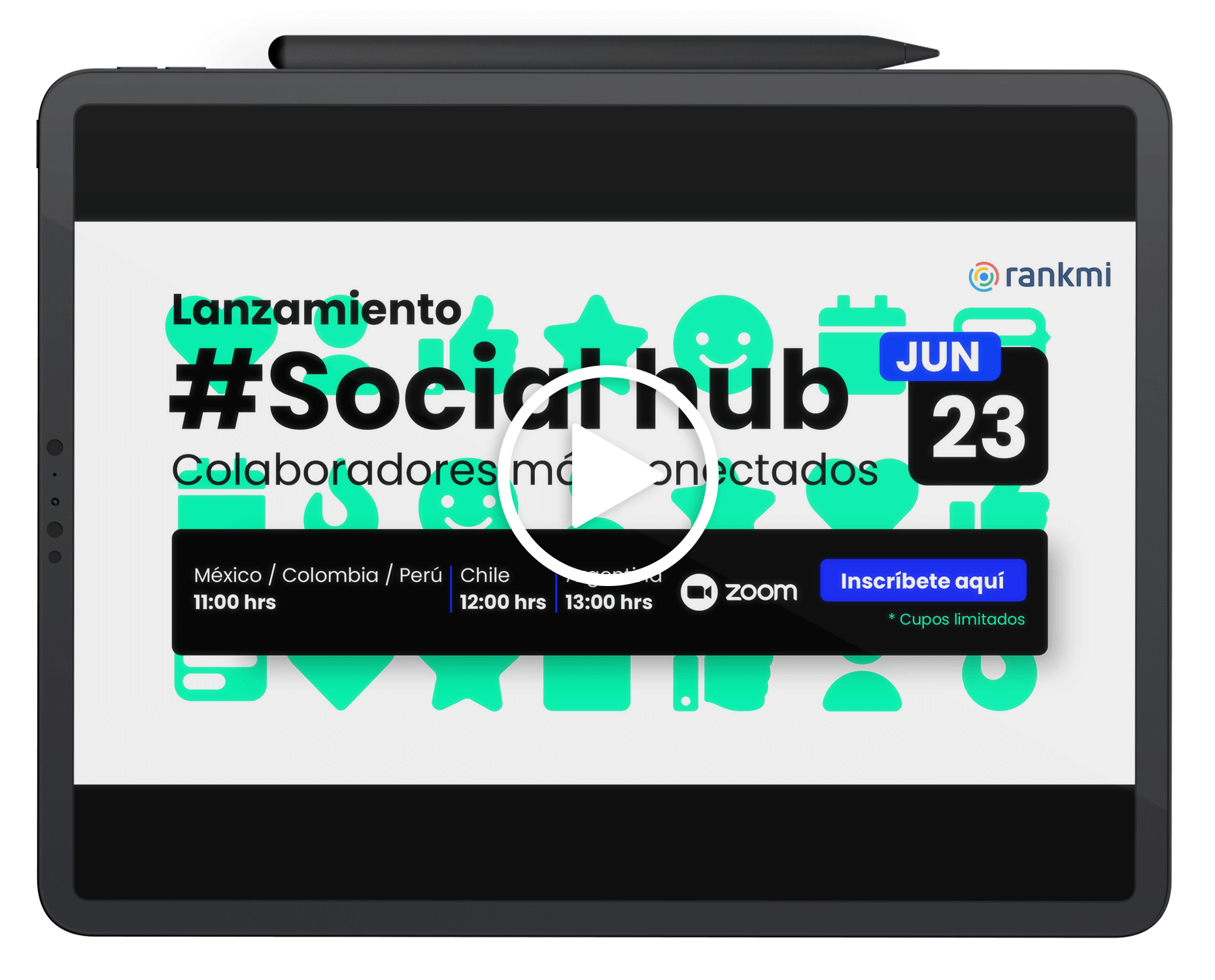 mockup ipad - grabación Lanzamiento social hub